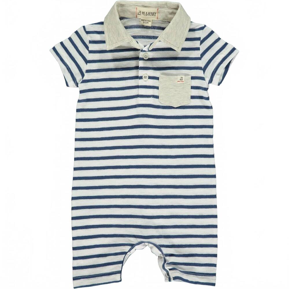NEW ME & HENRY polo romper in navy/white